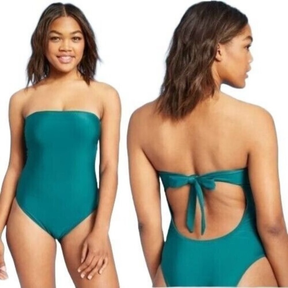 NEW! Shade & Shore Strapless Bandeau Swimsuit Teal  tanning Beach suit Size XS